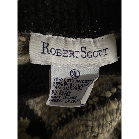 Robert Scott Sweater Sz XL Ski Black Blue Wool Blend Chunky Knit - Picture 5 of 6